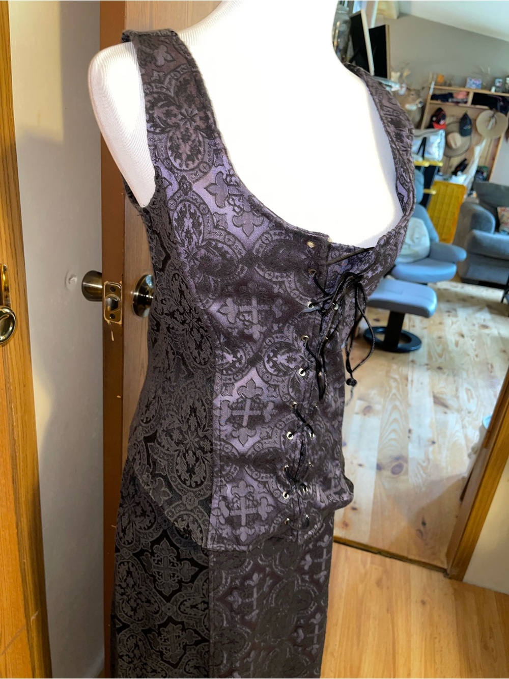 Morbid Threads Purple Lace-Up Gothic Corset Top and Maxi Skirt - Picture 4 of 6